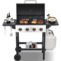 4-burner Propane Gas Grill With Cast Iron Grates, 302 Sq. In. Bbq Grilling Space, Foldable Side Shelves For Portable Outdoor Patio Camping, Black