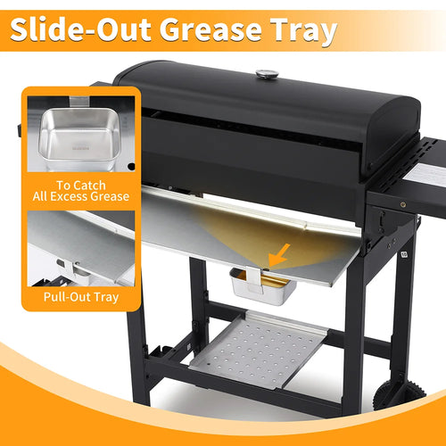 4-burner Propane Gas Grill With Cast Iron Grates, 302 Sq. In. Bbq Grilling Space, Foldable Side Shelves For Portable Outdoor Patio Camping, Black
